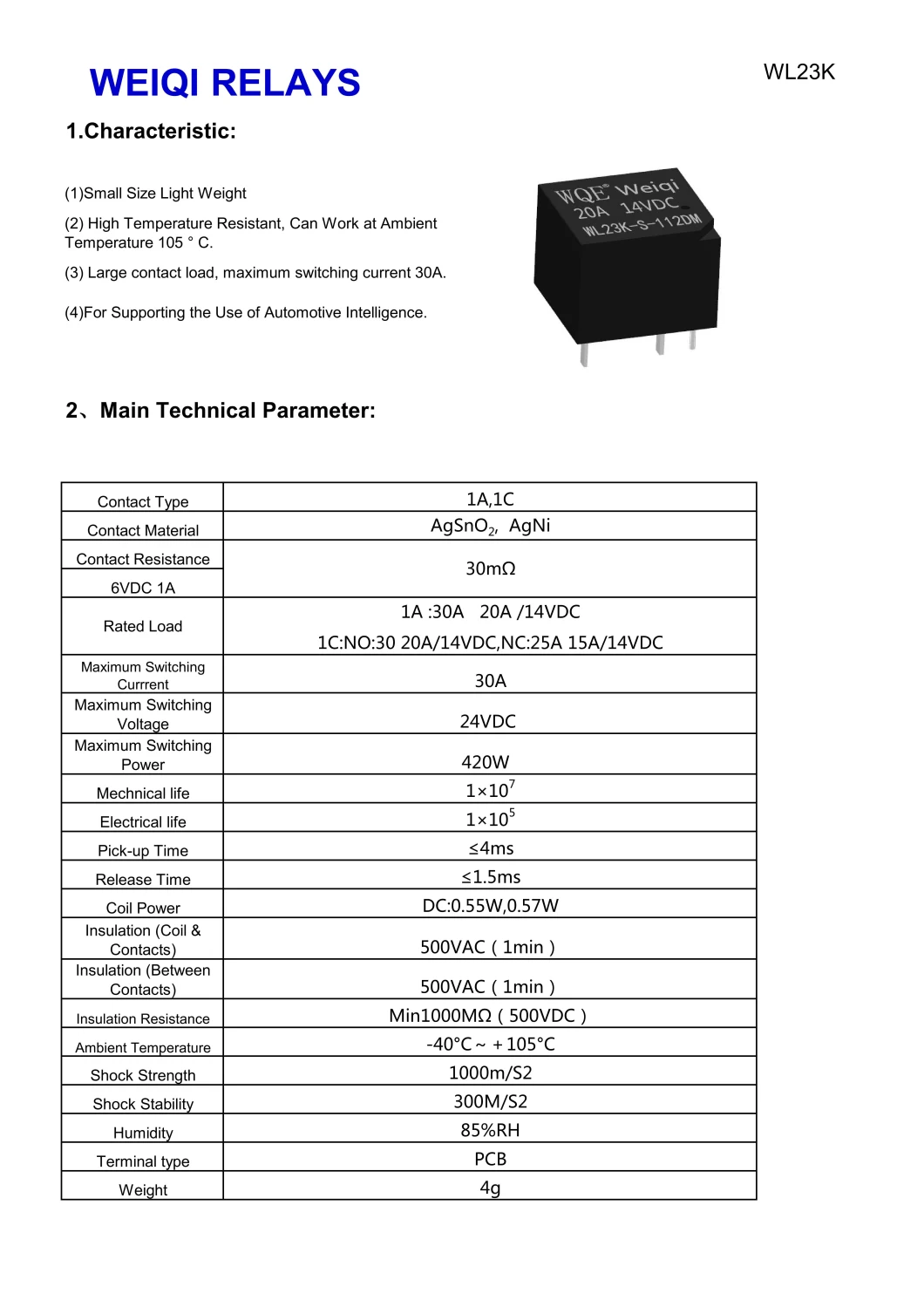 4pin 5 Pin Relay 12V 24V 5pin Automotive Relay Electromagnetic Relay Auto Relays High Power Miniature Wl23K 30A