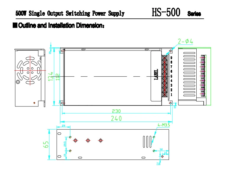 500W 24V 20A Switching Power Supply AC to DC